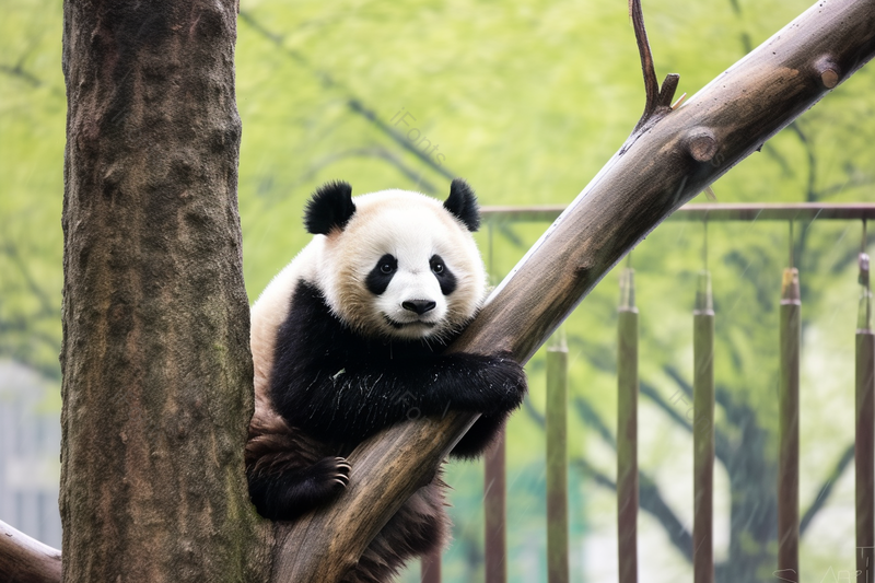 可爱的大熊猫幼仔爬上动物园里的树木,高清,摄影图,摄影图片,图片大全,摄影图免费下载